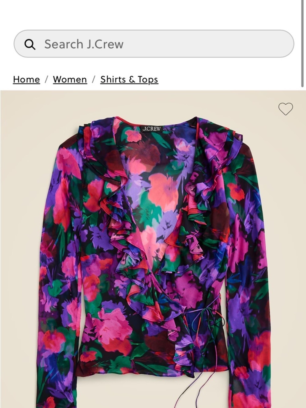 J. Crew Vibrant Floral Ruffle Wrap Blouse in Purple, Green, Pink romantic fairy - Picture 1 of 7